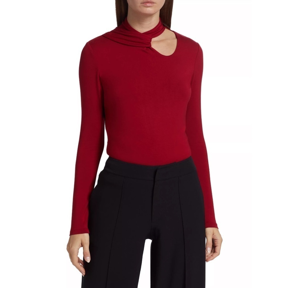 Elie Tahari Red Twist Mock Neck Top Large - Picture 9 of 9